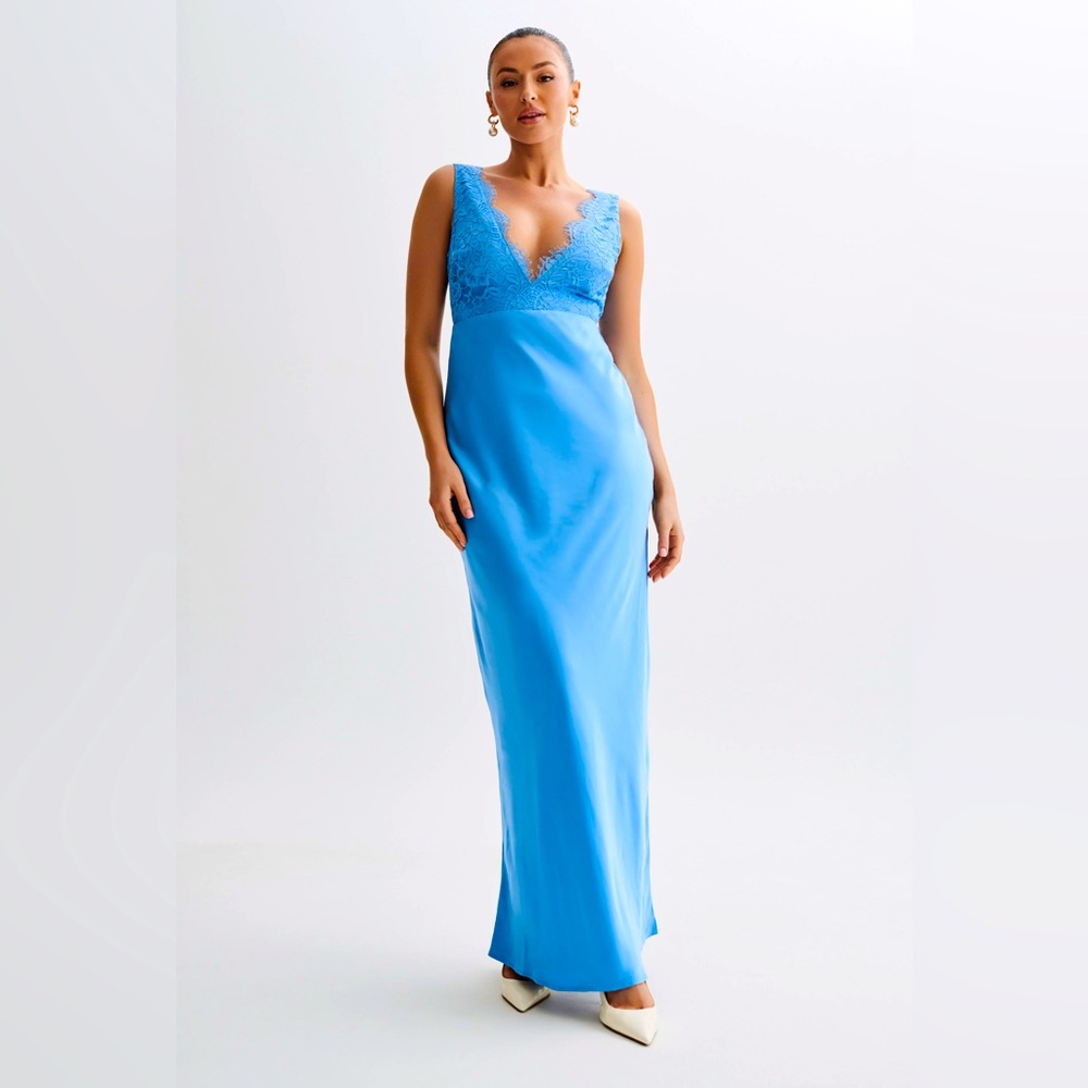 Meshki Ricci Satin And Lace Maxi Dress - Iris Blue